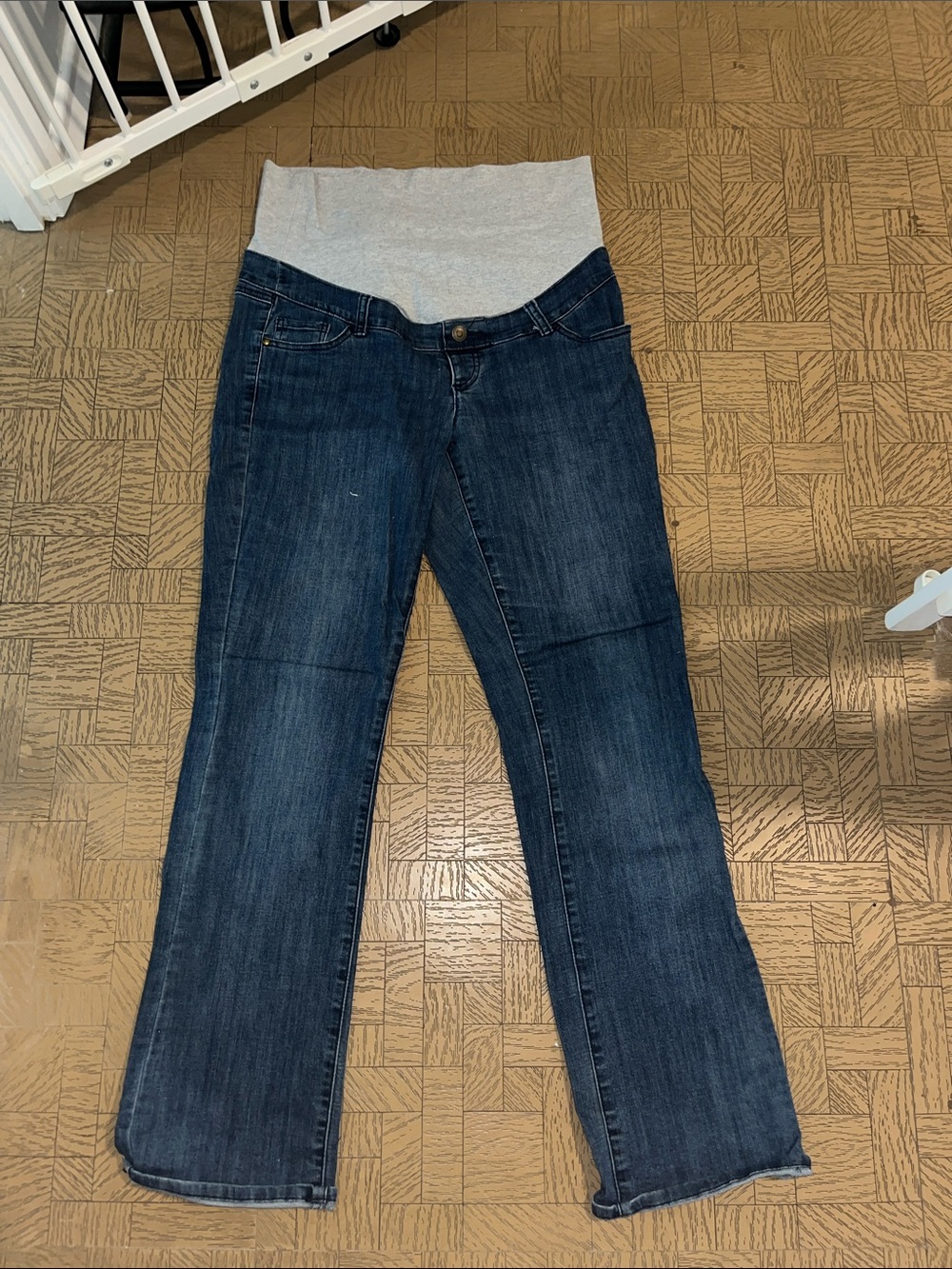 Thyme Maternity Boot Cut Jeans with Grey Waistband - Dark Blue Denim